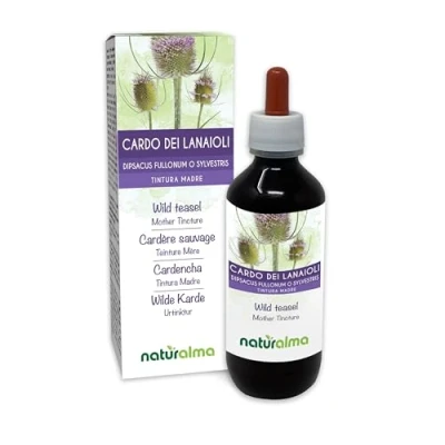 Abbildung von Wilde Karde (Dipsacus fullonum oder D. sylvestris) Wurzeln Alkoholfreier Urtinktur Naturalma Flüssig Extrakt Tropfen 200 ml Nahrungsergänzungsmittel Veganer