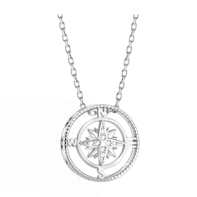 Abbildung von Sofia Milani Damen Halskette 925 Silber mit Zirkonia Steinen Kompass Weltkarten Anhänger N0397