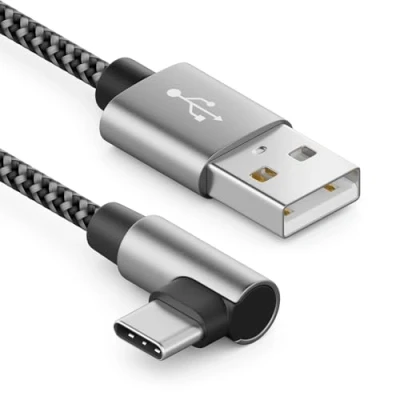 Abbildung von deleyCON 1m USB A zu C Kabel Stecker 90 Gewinkelt auf Ladekabel für iPhone 15 16 Pro Max Samsung S24 S23 S22 Pixel iPad MacBook Air Tablets Switch PS5