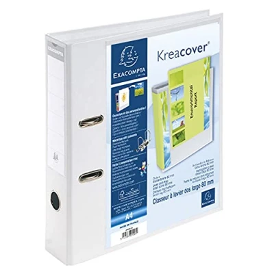 Abbildung von Exacompta 53789E Präsentationsordner KreaCover PVC. 7 cm breit DIN A4 mit zwei Taschen innen und außen ideal für Angebots Unternehmenspräsentationen weiß
