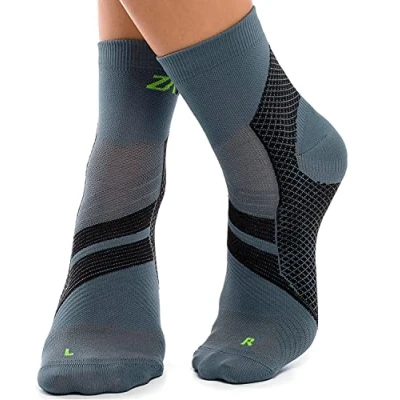 Abbildung von ZaTech Plantarfasziitis Socken, Kompression unterstützt Ferse, Knöchel und Fußgewölbe, für bessere Durchblutung, reduziert Fußschwellungen Schmerzen (Grau/Schwarz, XL, 43 45)
