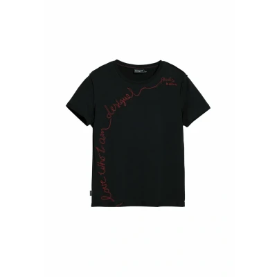 Abbildung von Desigual WITH Embroidered Phrase Tshirt print, Damen, Größe: Medium, Black