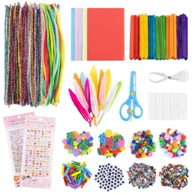 Abbildung von Carehabi Bastelkoffer Kinder, 1800+Stück DIY Bastelset Bastelzubehör Bastelmaterial Scrapbooking, Pfeifenreiniger, Pompons, Federn, Perlen, Wackelaugen, Pailletten Bastelbedarf für Kleinkinder