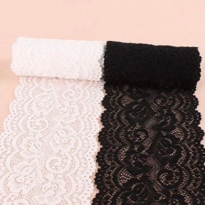 Abbildung von Yulakes 5 Yards Schwarz Elastizität Spitzenborte Spitzenband Spitzenbordüre Zierband Spitze Blume Borte für Handwerk Dessous Hochzeitskleid Hochzeit Dekor 10cm Breite (Schwarz)