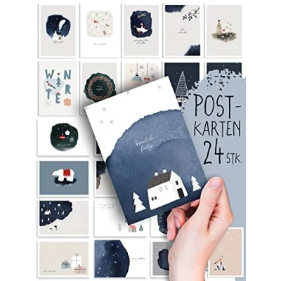 Abbildung von Spielefabrik Weihnachtskarten 24 Stück Postkarten, Skandinavisches Design, Boho Deko, Illustration, Weihnachtspostkarten, Weihnachten, Xmas, Set, Mix, Geschenk, Grußkarten, Geschenkkarten