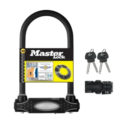 Abbildung von MASTER LOCK Bügelschloss [Schlüsselschloss] [mit Halterung] [Zertifiziertes Fahrrad Schloss Secure Gold Zertifikat] 8195EURDPRO Ideal für Fahrräder