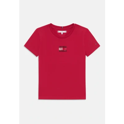 Abbildung von Tommy Hilfiger Rhine Stone FLAG TEE Tshirt print für Kinder, Größe: 74, Ruby rhubarb