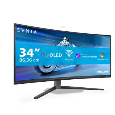 Abbildung von PHILIPS Evnia 34M2C6500 34 Zoll OLED WQHD Curved Gaming Monitor, 175 Hz, 0.03 ms, HDR400, Ambiglow, FreeSync Premium Pro, G Sync comp. (3440x1440, 2X HDMI, DisplayPort, USB Hub) dunkel grau