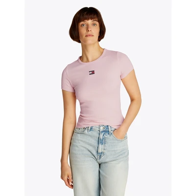 Abbildung von Tommy Jeans SLIM Badge TEE Tshirt basic, Damen, Größe: 34, Precious pink