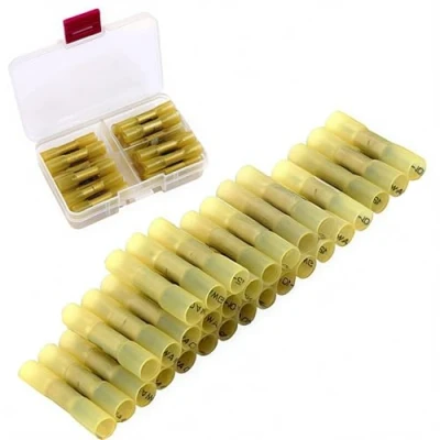 Abbildung von CESFONJER 30 Stück 12 10AWG Wasserdichte Kabelverbinder Gelb, Stoßverbinder Schrumpfverbinder Kabelschuhe Quetschverbinder Set.