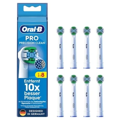 Abbildung von Oral B Pro Precision Clean Aufsteckbürsten für elektrische Zahnbürste, 8 Stück, Zahnreinigung mit innovativen X förmigen Borsten, Original Zahnbürstenaufsatz, Designed in Germany