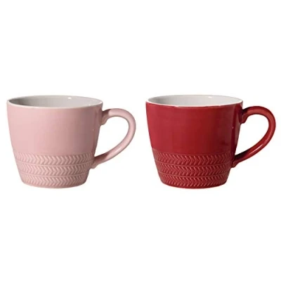 Abbildung von Bloomingville Tassen mit Henkel Hedda Retro Kaffeetasse Teetasse Vintage dickwandige Ø 9,5 x H 8,5 cm, rosa rot, Keramik, 2er Set