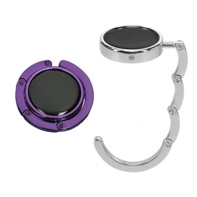 Abbildung von kwmobile Taschenhalter für Tisch 2X Faltbare Antirutsch Handtaschenhalter Haken Taschen Aufhänger Geschenkidee Gadgets Frauen Taschenhaken Set in Silber Magenta Lila