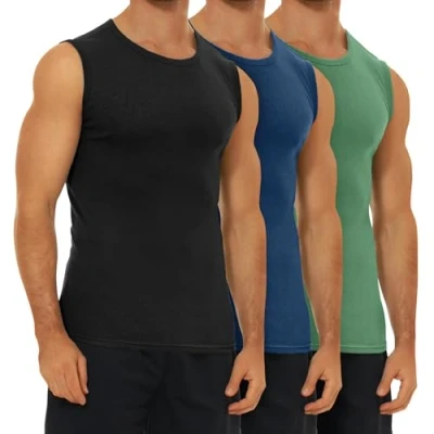 Abbildung von FALARY Unterhemd Herren Tank Top gekämmte Baumwolle Gym Fitness Sport Männer 3er Pack Schwarz Marine Olive Mehrfarbig L