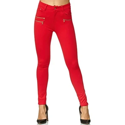 Abbildung von Elara Damen Stretch Hose Skinny Fit Jegging Chunkyrayan H86 10 Rot 36 (S)