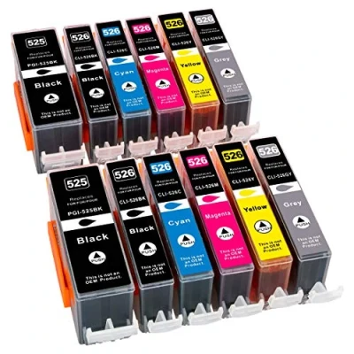 Abbildung von ESMONLINE 12 komp. Druckerpatronen als Ersatz zu Canon PGI 525 / CLI 526 für PIXMA MG 6100 6150 6200 6250 8100 8150 8200 8250 (12er Set)