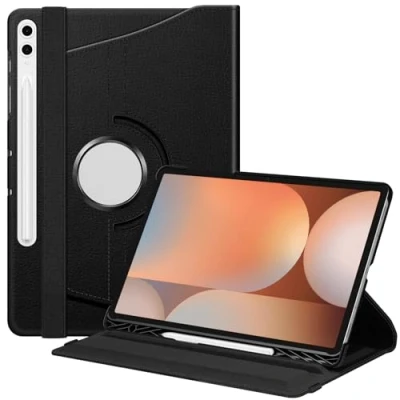 Abbildung von Fintie Hülle für Samsung Galaxy Tab S10+ Plus/S9 FE+ Plus/S9+ Plus 12.4 Zoll Tablet mit Stifthalter Schutzhülle Cover 360 Grad drehbarem Ständer und Auto Schlaf/Wach Funktion, Schwarz