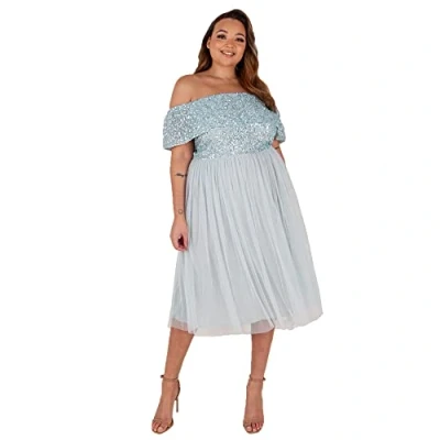 Abbildung von Maya Deluxe Women&#039;s Damen Embellished Halter Neck Midi Bridesmaid Dress, Ice Blue, 50