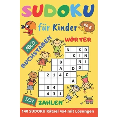 Abbildung von SUDOKU für Kinder: Kindersudoku 4x4 mit Zahlen, Buchstaben und Wörtern, Ferienheft, Rätselbuch ab 6 Jahre, Konzentrationstraining Kinder