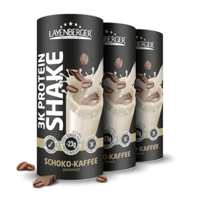 Abbildung von Layenberger 3K Protein Shake 75% Eiweiß und nur 4,5% Kohlenhydrate bei 6,8 g Zucker, (3x 360 g) Schoko Kaffee
