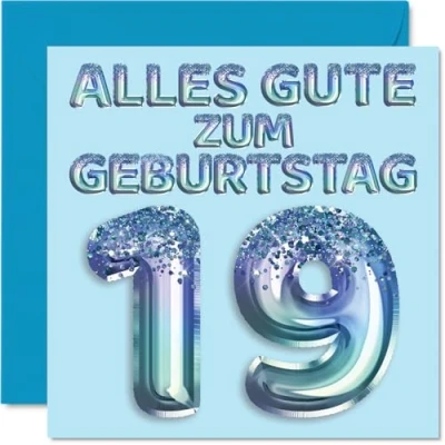 Abbildung von Stuff4 19. Geburtstagskarte für Männer Blau Glitzerballons Alles Gute zum Geburtstagskarten 19 Jährige Mann Sohn Bruder Onkel Cousin, 145mm Neunzehn Neunzehnter Geburtstag Grußkarten