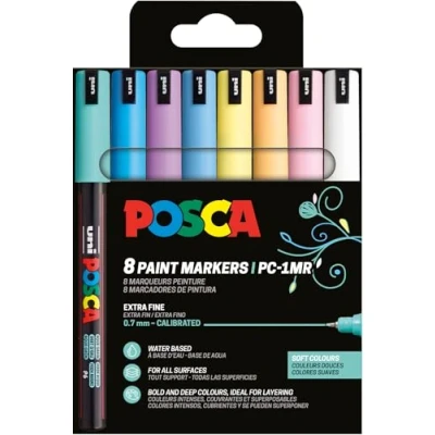 Abbildung von POSCA Uni Ball 181752 Marker Set, 8 Acrylstifte PC 1MR, Permanent 0,7 mm Rundspitze