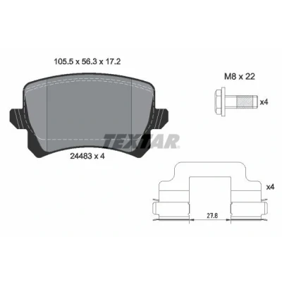 Abbildung von TEXTAR 2448302 Bremsbelagsatz nicht für Verschleißwarnanzeiger vorbereitet mit Bremssattelschrauben Zubehör VOLKSWAGEN: Passat B7 Variant