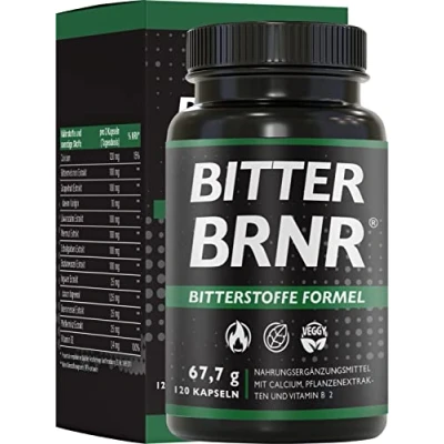 Abbildung von BRNR BITTER Bitterstoffe Formel und Stoffwechsel Komplex mit Vitamin B2, Verdauungsenzyme Calcium, Alternative zu Tropfen, 120 Kapseln