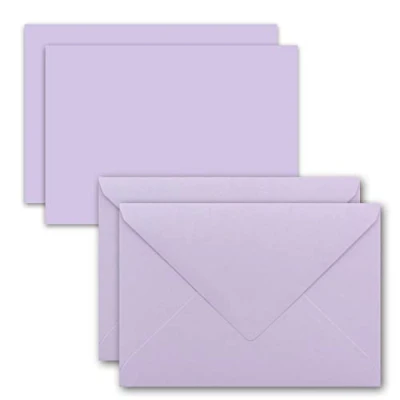 Abbildung von 25x Karte mit Umschlag Set aus Einzel Karten DIN A7 10,5x7,3 cm Lila Brief Umschlägen C7 Nassklebung ideale Geschenkanhänger