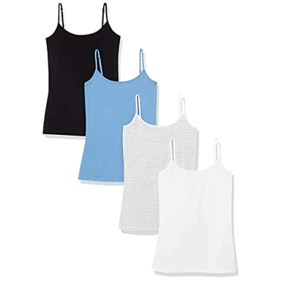 Abbildung von Amazon Essentials Damen Mieder mit schmaler Passform, 4er Pack, Blau/Grau Streifen/Schwarz/Weiß, S