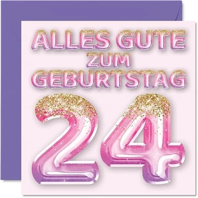 Abbildung von 24. Geburtstagskarte für Frauen Rosa Lila Glitzerballons Alles Gute zum Geburtstagskarten 24 Jährige Frau Tochter Schwester Tante, 145mm Vierundzwanzig Geburtstag Grußkarten