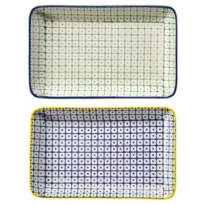 Abbildung von Bloomingville Servierplatten Carla lapis Retro kleine Servier Teller eckig Vintage rechteckige L 19 x W 12 cm, grün blau, Keramik, 2er Set