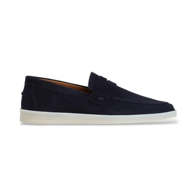 Abbildung von Hackett London für Herren. HMS200148 Nubukleder-Schuhe Martins Saddle marineblau (45), Wohnung, Nobuck, Keine, Lässig