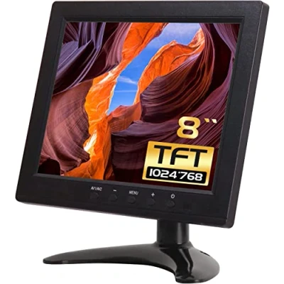 Abbildung von WHOLEV Mini Monitor HDMI 8 Zoll TFT LCD 1024x768 mit AV/VGA/HDMI/BNC/USB Kopfhörer Eingebauter Lautsprecher für Büro/Geschäft/Heimsicherheit Raspberry Pi CCTV IP Kamera PC Display