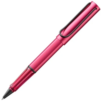 Abbildung von LAMY AL star fiery Tintenroller leichter Stift mit transparenten, ergonomischen Griff &amp; Strichbreite M Gehäuse aus Aluminium Tintenrollermine 63 in schwarz