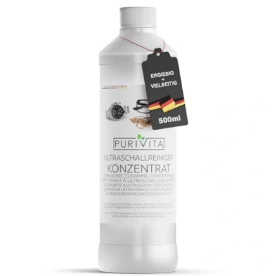 Abbildung von PURIVITA Ultraschallreiniger sehr ergiebiges Konzentrat reinigt Brillen, Schmuck, Zahnersatz, etc. für Ultraschallgeräte &amp; Ultraschallbad Ultrasonic Cleaner 500 ml