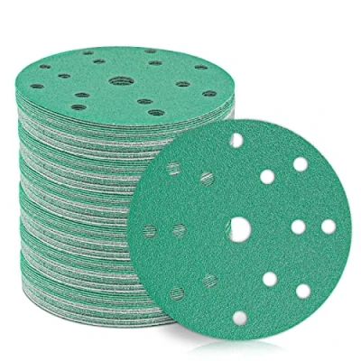 Abbildung von STEBRUAM 50 Stück Exzenter Schleifscheiben Ø 150mm 15 Loch 60/80/120/180/400 Körnung in grün für Optimales Schleifen vielseitig einsetzbar Klett Schleifpapier Haft
