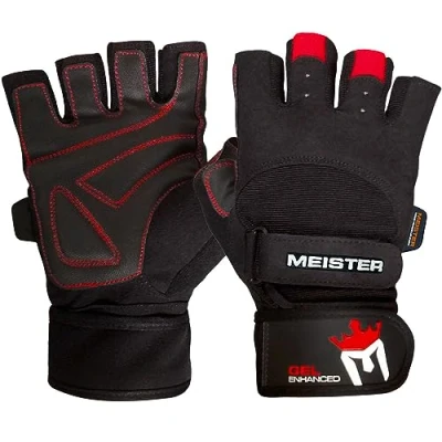 Abbildung von Meister MMA Handgelenkriemen Gewicht Lifting Glovers W/Gel Polsterung, schwarz / rot