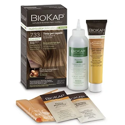 Abbildung von BIOKAP RAPID Permanente Haarfarbe 7.33 Goldenes Weizenblond NUR 10 MINUTEN EINWIRKZEIT Bio Arganöl TricoREPAIR Komplex VEGAN Optimale Grauabdeckung Bis zu 80% natürliche Inhaltsstoffe