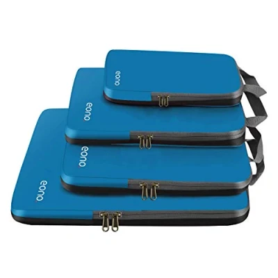 Abbildung von Eono Komprimierbaren Packwürfeln zur Organisation Ihres Reisegepäcks, Compression Packing Cube, Packtaschen Set &amp; Gepäck Organizer für Rucksack Koffer Dunkeblau, 4 teilig