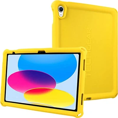 Abbildung von TECHGEAR Bumper iPad 10 Hülle Silikon [Kinderfreundlich] Stark Schutzhülle Weicher rutschfeste stoßfeste, Eckenschutz + Schutzfolie Kompatibel mit Apple 10. Generation 2022 (10,9) GELB