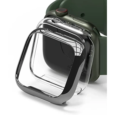 Abbildung von Ringke Slim Case [2 Stück] Kompatibel mit Apple Watch Series 9/8/7 (45mm) Hülle Schlanke und Leichte PC Schützhülle Clear &amp; Dark Chrome