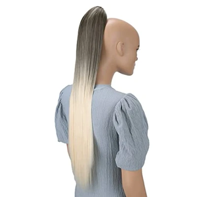 Abbildung von CAISHA 70cm Extralang Clip On Haarteil Zopf Pferdeschwanz Hitzebeständig Synthetik Glatt Ombré Braun Blond H119