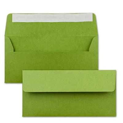 Abbildung von 100x Kraftpapier Umschläge DIN Lang Hell Grün Haftklebung 11 x 22 cm Brief aus Recycling PAPIER Vintage Kuverts von NEUSER