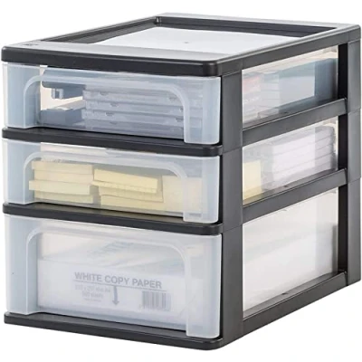 Abbildung von Iris Ohyama, Schreibtisch Organizer mit 2 Flache und 1 Tiefe Schublade, Schwarz, Easy Pull System, A4, A5 &amp; A6 Format, für Büro, Schule, Schreibwaren, BPA frei, Drawer,
