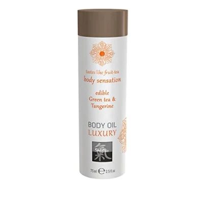 Abbildung von SHIATSU Body Oil Luxury edible Green tea &amp; Tangerine. Essbares Massageöl mit anregendem,aphrodisierenden Geschmack. Mehr spass erotik bei der Partnermassage., 75 ml