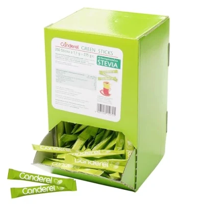 Abbildung von Hellma Canderel Green Stevia Sticks 250 Stk. je 1,1 g 275 Vorrats Box Zuckeralternative einzeln verpackt, vegan