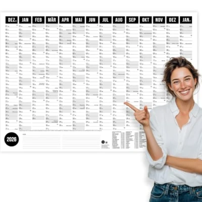Abbildung von heaven+paper Jahresplaner 2025 A1 Wandkalender groß (+ 80x60cm) gefaltet mit 14 Monaten Kalender Wandplaner Feiertagen, Schulferien, Kalenderwochen Germany (Schwarz, A1/Querformat)