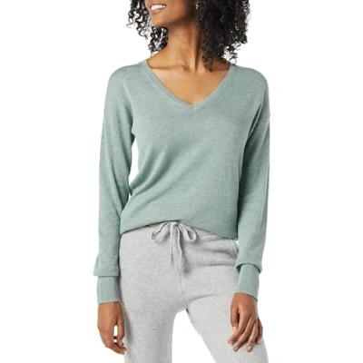 Abbildung von Amazon Essentials Damen Leichter Tunika Pullover Mit Langen Ärmeln Und V Ausschnitt (Erhältlich In Übergröße), Salbeigrün Meliert, L