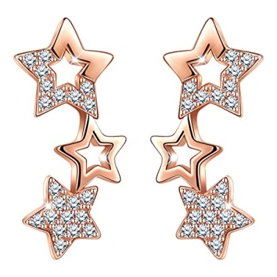 Abbildung von Unendlich U Elegant Sterne Sternchen Ohrstecker 925 Sterling Silber Zirkonia Damen Ohrringe Ohrschmuck, Rosegold